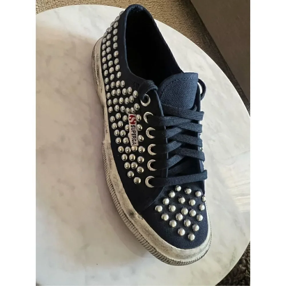 Superga 2750 Navy Distressed Studded Sneakers NEVER WORN
